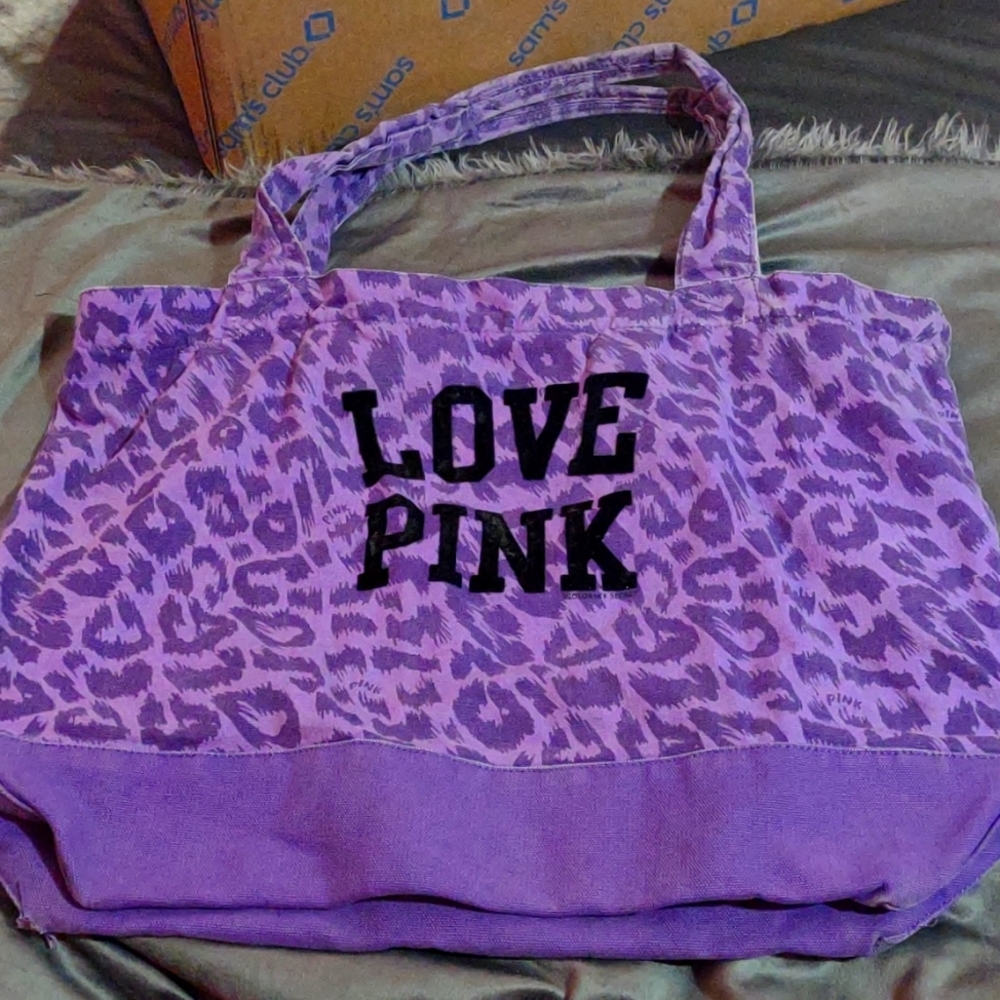 Pink Victorias secret purple cheetah print tote bag